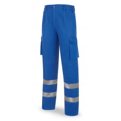 Pantalón de trabajo azulina algodón bandas reflectantes MARCA 488PCR top